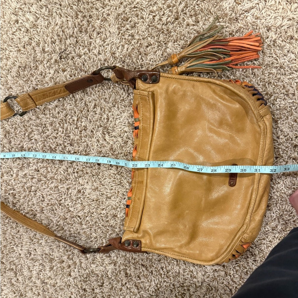 Women’s Frye Woven Leather Crossbody Messenger Multi-Color Western Tassel Bag - Picture 10 of 13